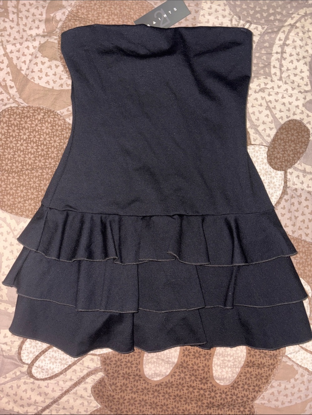 All Saints Black Strapless Ruffle Tier Dress